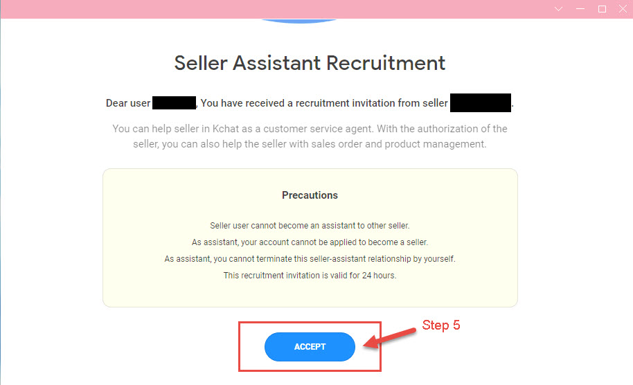 Accept the seller assistant invitation